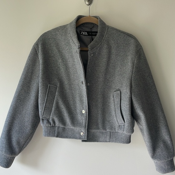 Zara Women's Heather Gray Bomber Jacket xs - Picture 2 of 4